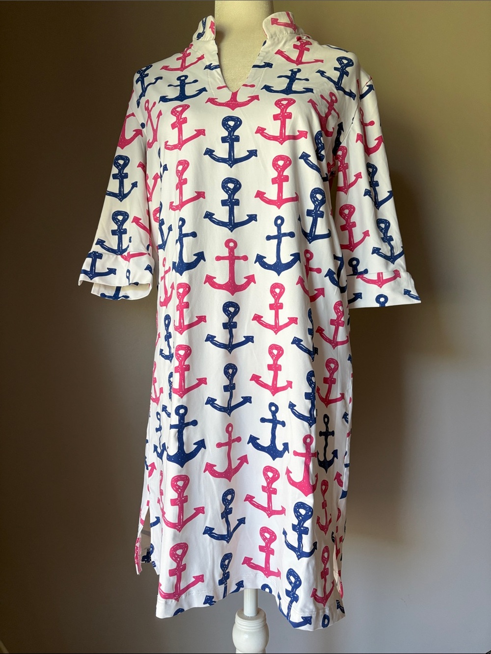 Sailor-Sailor Women’s Resort Nautical Vacation Blue/Pink Anchor Dress